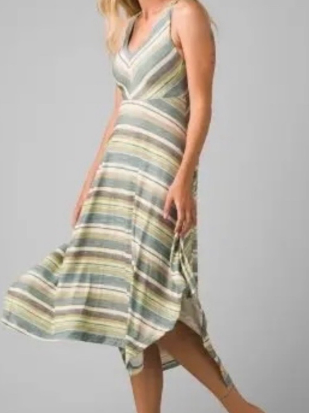 PrAna Saxon dress Sleeveless V-Neck Striped Midi Dress in Pastel Green